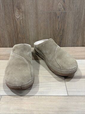 Fitflop Suede Gogh Slip-On Clog Mules Taupe Leather Microwobbleboard Slippers 8